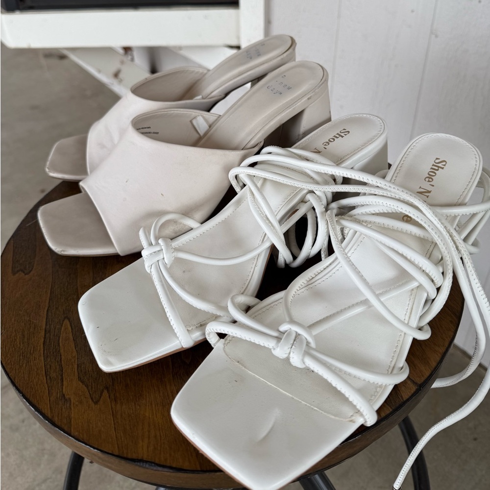 2 pairs of white heels